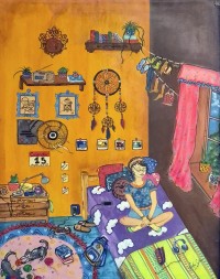 Sidra Sattar, The Room of My Hostel,  20 x 28 inch, Acrylic On Canvas, Figurative Painting, AC-SSR-002